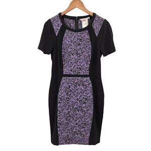 Yoana Baraschi Sheath Dress Sz 12 Damask Color Block Black Purple Anthropologie